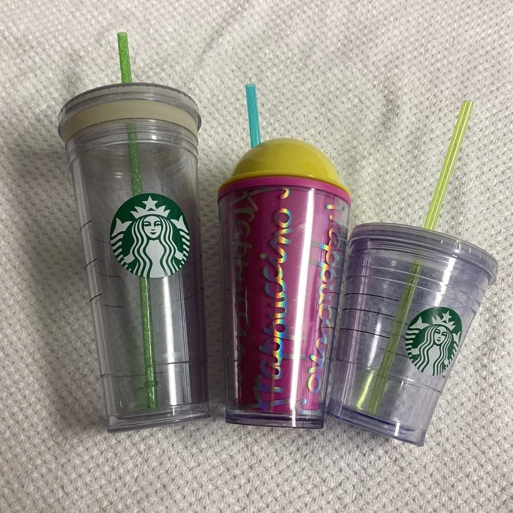 Starbucks‎ Tumblers Bundle Set of 3 Cold Cup with Straws Reusable Various Sizes